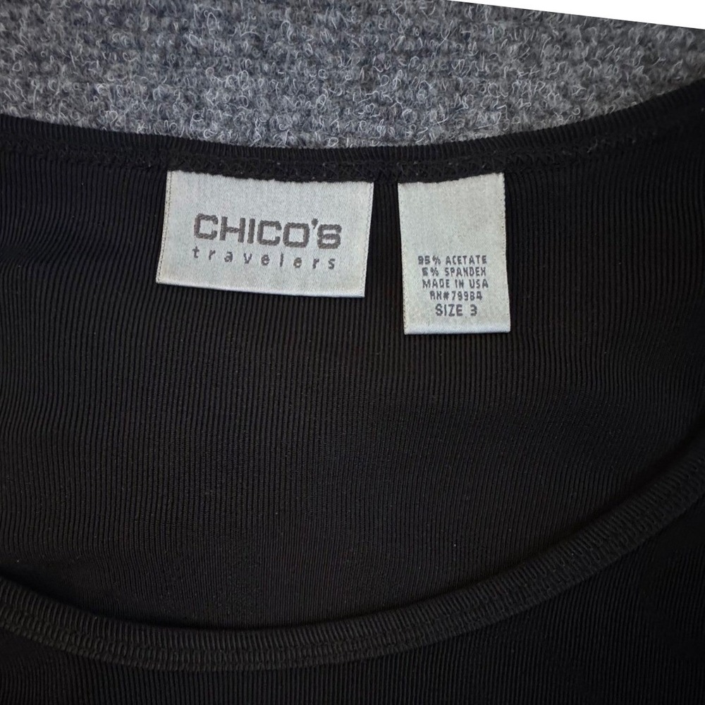 Chico's Travelers Top Black Heart Graphic Long Sleeve Ribbed USA Made Size 3